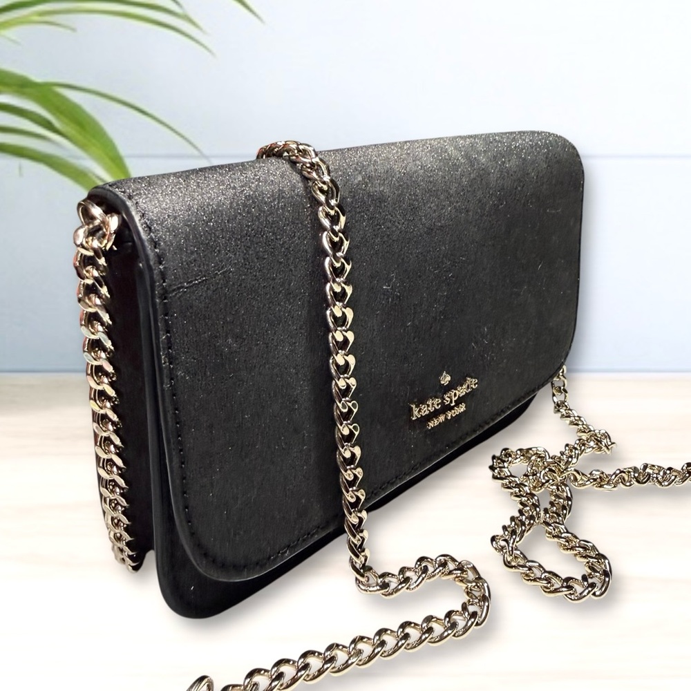 Kate Spade New York Black Shimmer/Glitter Chain Crossbody Purse - Evening Bag